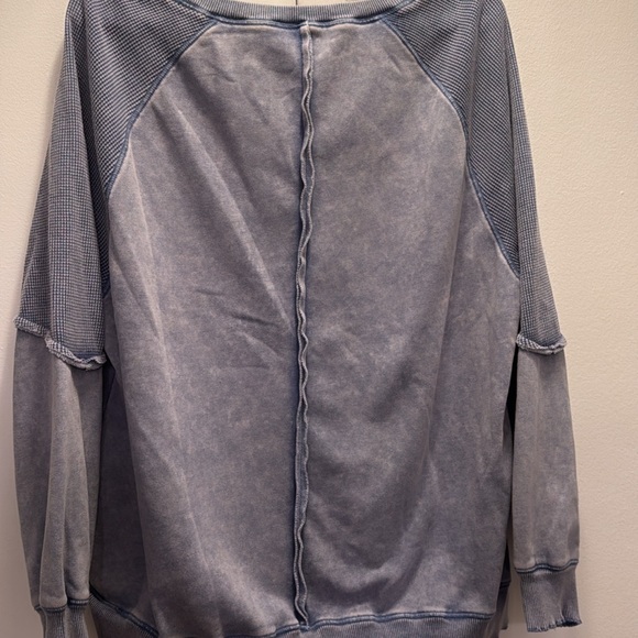 Waffle Knit patchwork Raglan Sleeve Sweatshirt - Picture 4 of 5